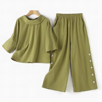 Cotton Outfits Damen-Bluse und Hose, Sommer-Zweiteiler-Set