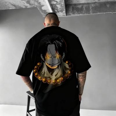 Bandai One Piece Nadruk Luffy Krótki rękaw Luźny Męskie i Damskie Letnie do dojazdów Oddychający Sportowy Bawełniany T-shirt 2026
