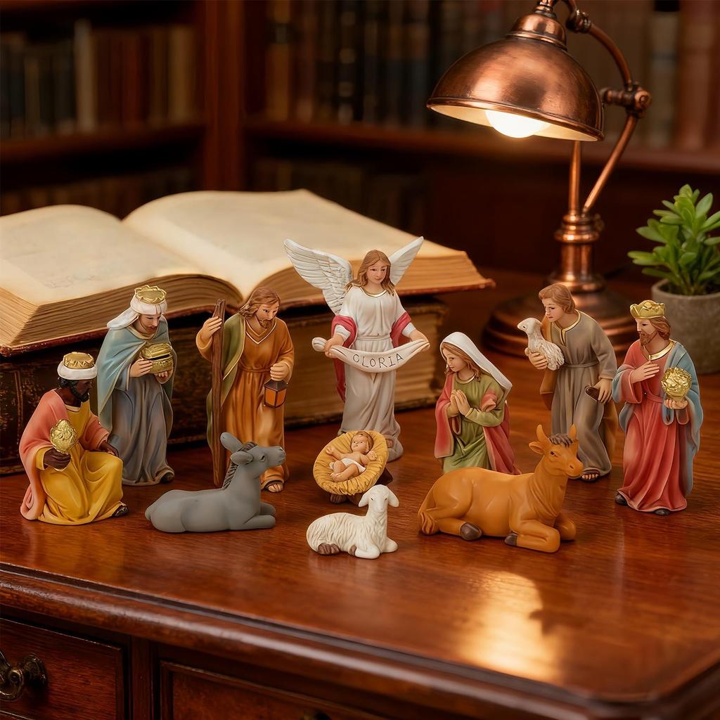 Christmas Nativity Set Resin Jesus Figurines Religious Christmas Decorations Christian Family Nativity Miniature Figurines For