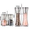 180/200ML Salt and Pepper Shakers Set with Stand Stainless Steel Salt Pepper Mill Manual Spice Pepper Grinder Mill Set