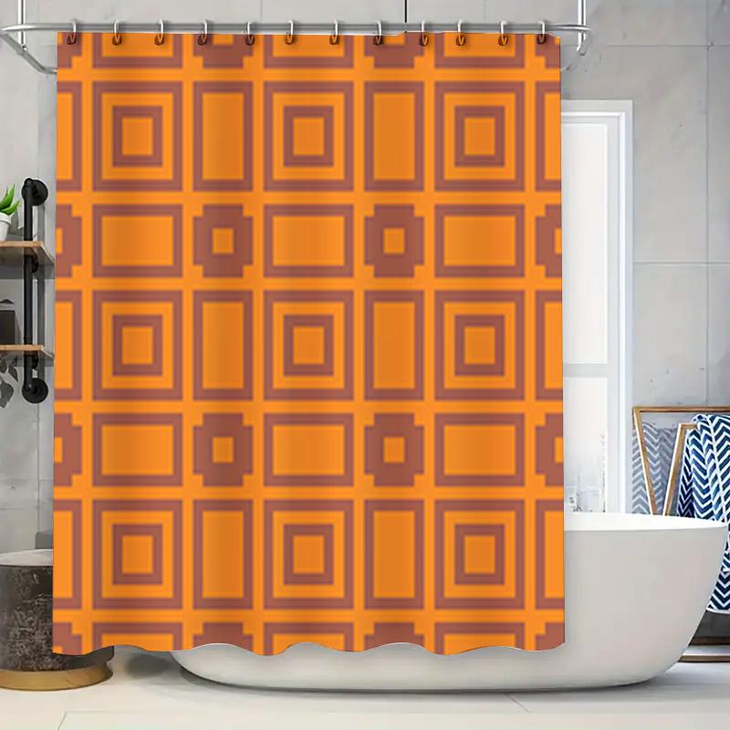 

Modern Retro Orange Geometric Pattern Shower Curtain For Bathroom Decoration Home Decor Waterproof Fabric Size 180X240Cm (Orange W60H190(CM)-1 Pcs