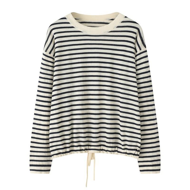 

Women s Autumn Striped Cashmere Long Sleeve Round Neck Top L