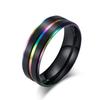 Inel Bărbați din Oțel Titan Bicolor cu Canelură Nisip Negru Spațial Inel Șapte Culori La Modă și Trendy