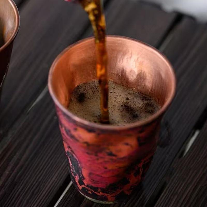 Vintage Pure Copper American Coffee Mug,Irregular Shape Texture Drinking Tea Beer Beverage Mug,Straight-Sided Tea Cup Tableware