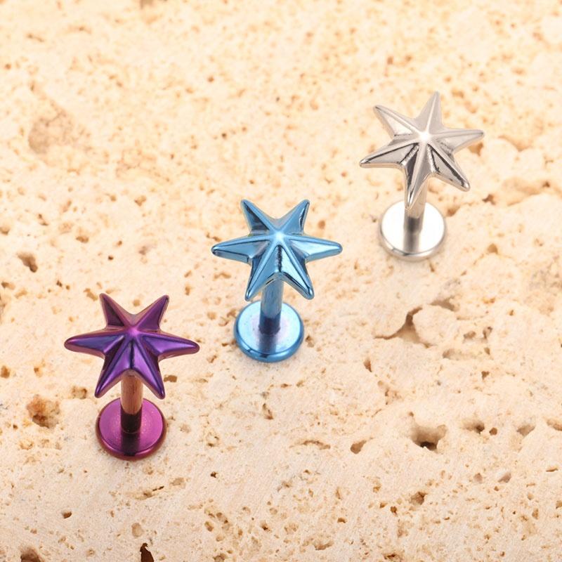 Six Pointed Star Anodized Plated ASTM F136 Titanium Labret Top Lip Ring Body Piercing Jewelry Helix Earrings