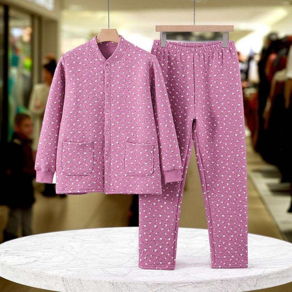 Women's Plus-Size Quilted Pajama Set for Middle-Aged & Elderly
