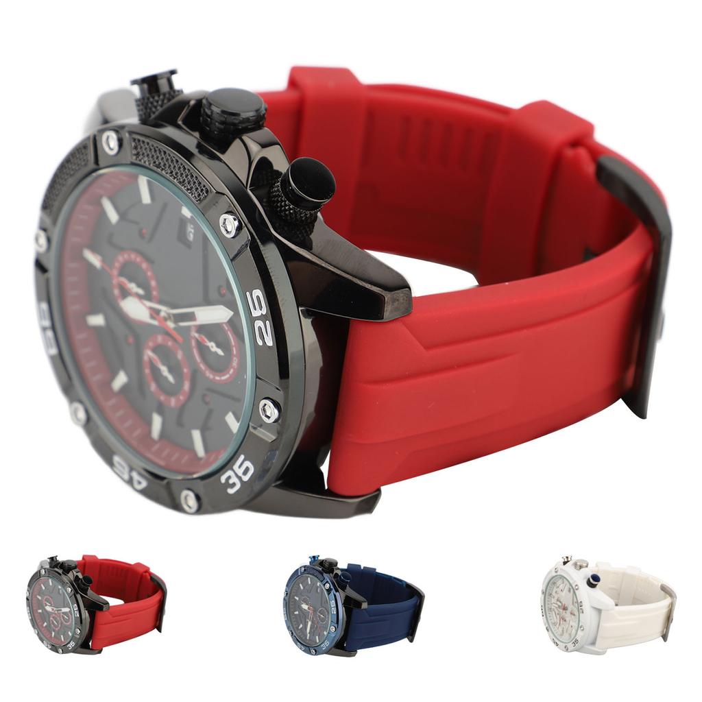 Multifunctional Quartz Watch Silicone Strap Fashion Date Luminous Water Resistant Casual Men Wristwa
