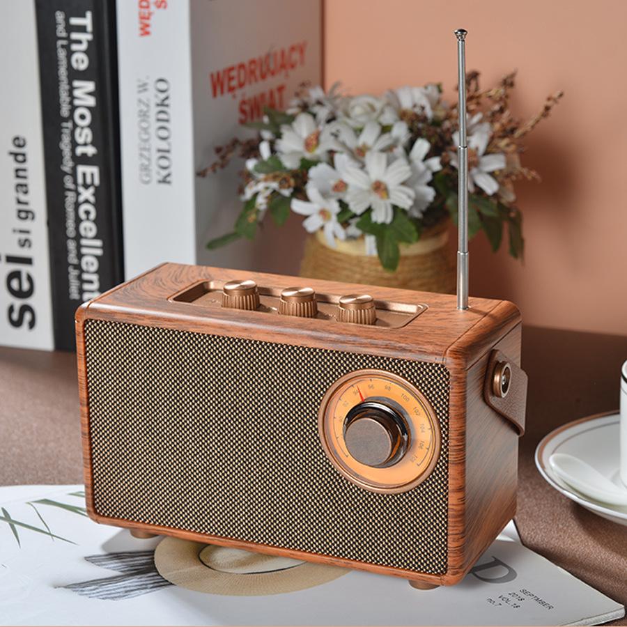 AS23 Retro Bluetooth Speaker with FM Radio, Card Slot, Portable Design for Home and Elderly Use