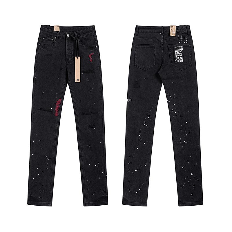 Purple Brand Ink Printing Meichao High Street Retro Ripped Casual Trend Denim Horn Pants Small Feet