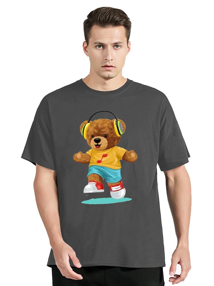 

Cool Bear Dancing While Listening Music With Earphone Cartoon TShirts Cotton Tops Tees Mens Clothes Oversized Unisex Tshirt 5XL