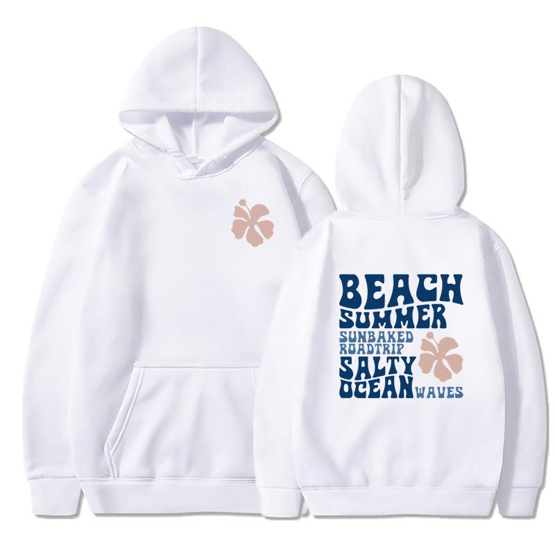 2024 Mode Floral Buchstaben Hoodie Damen Strand Sommer Salzig Ozeanwellen Grafik Kapuzenpullover Locker Langarm Ästhetik Sweatshirts