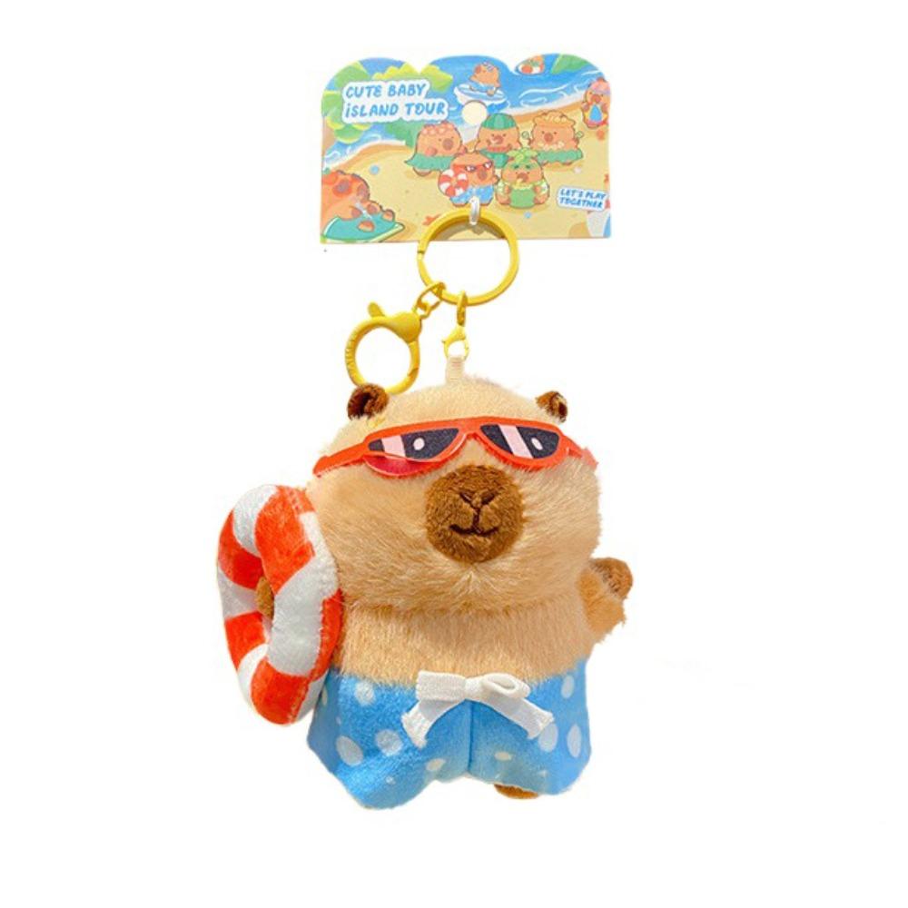 Kawaii Cartoon Plush Capybara Keychain Island Style Cute Doll Pendant Bag Hanging Ornaments Car Keyring