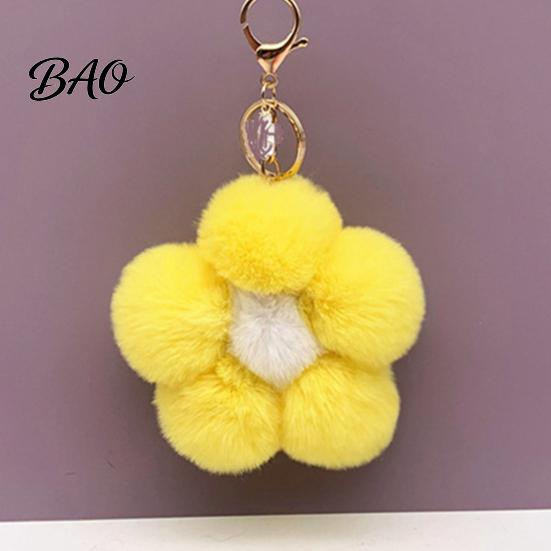 Plush Flower Keychain for Handbags, Five-petal Bag Charm, Soft Floral Keyring Accessory Fluffy Backpack Hanging Women
