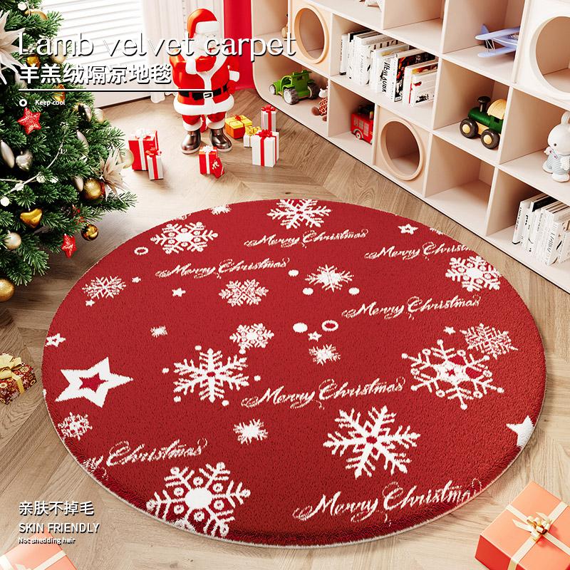 Cartoon Style Rugs for Bedroom Christmas Living Room Decoration Red Carpet Round Thickend Lounge Floor Mat Fluffy Soft Plush Rug