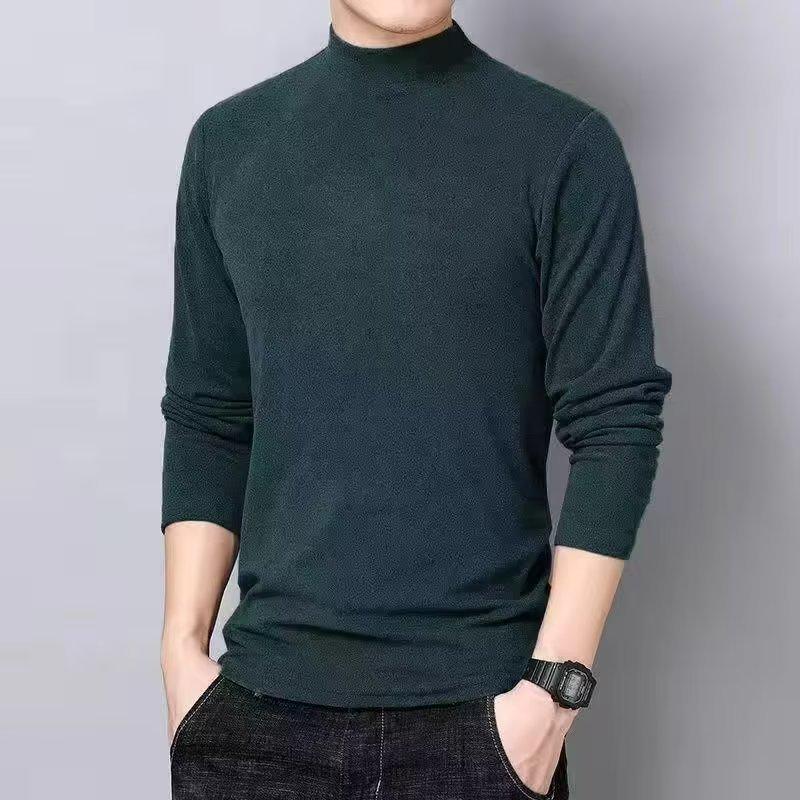 Men's Mock Neck Long-Sleeve Slim Fit Velvet Fleece T-Shirt
