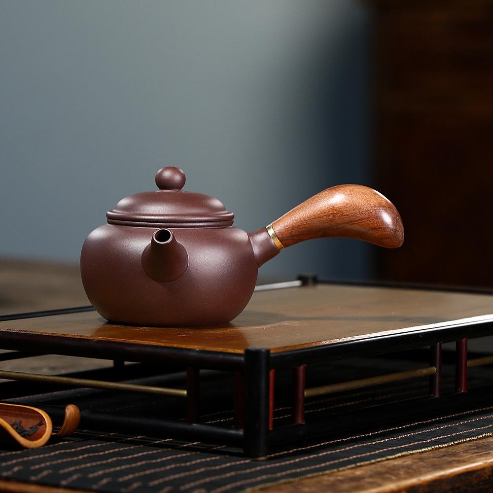 Handmade Yixing Purple Clay Teapot Set - Antique-Style Tangyu Side Handle