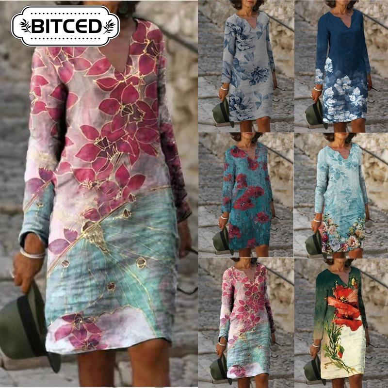 BITCED Fashion Autumn Winter Long Sleeve V-Neck Casual Dresses