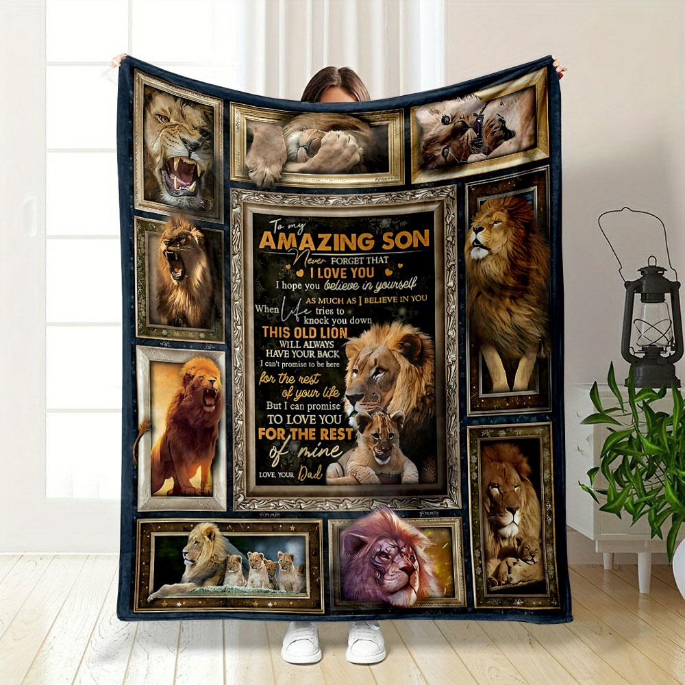 Lion Pattern Dad To Son Blanket Bedroom Blanket for Livingroom Couch Lunch Break Soft Throw for Friend's Festival Gift