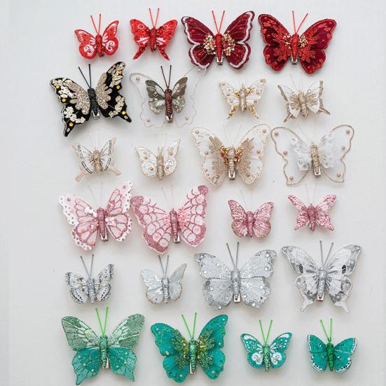 DIY Craft Butterfly Ornaments 1 Set Glitter Christmas Ornament, Double Layer Sequins Glittery Tree Decorations Hanging Decor for Tree, Festive Holiday