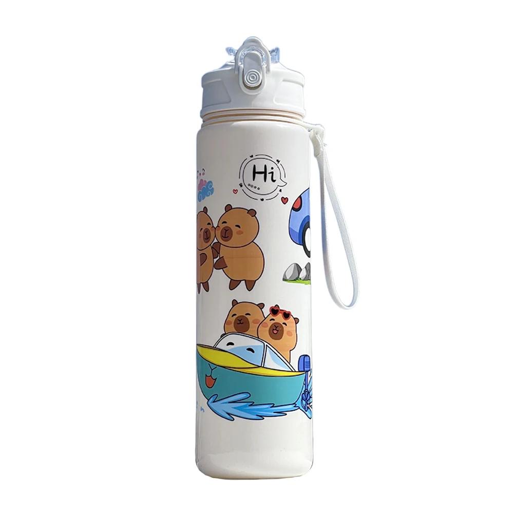 700/800ML Capybara Cute Water Cup for Outdoor Camping and Cycling Large Capacity Water Bottle with Straw & Handle
