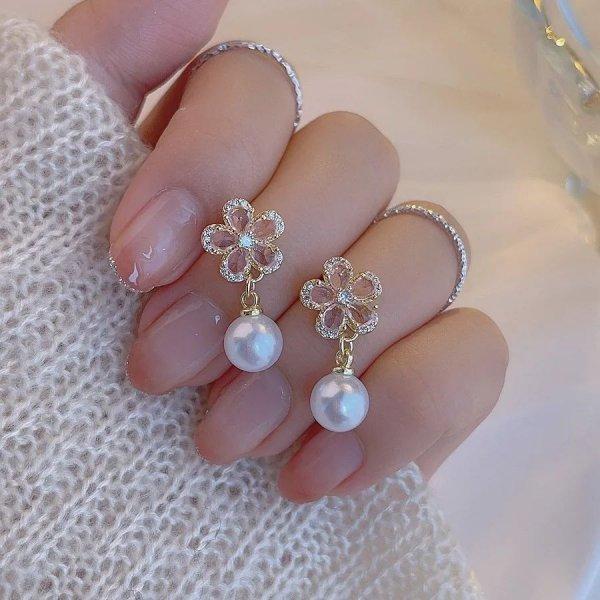 Exquisite Leaves Crystal Flower Stud Earrings For Women AAA Zircon Rose Butterfly Tassel Earring Bride Wedding Party Zircon