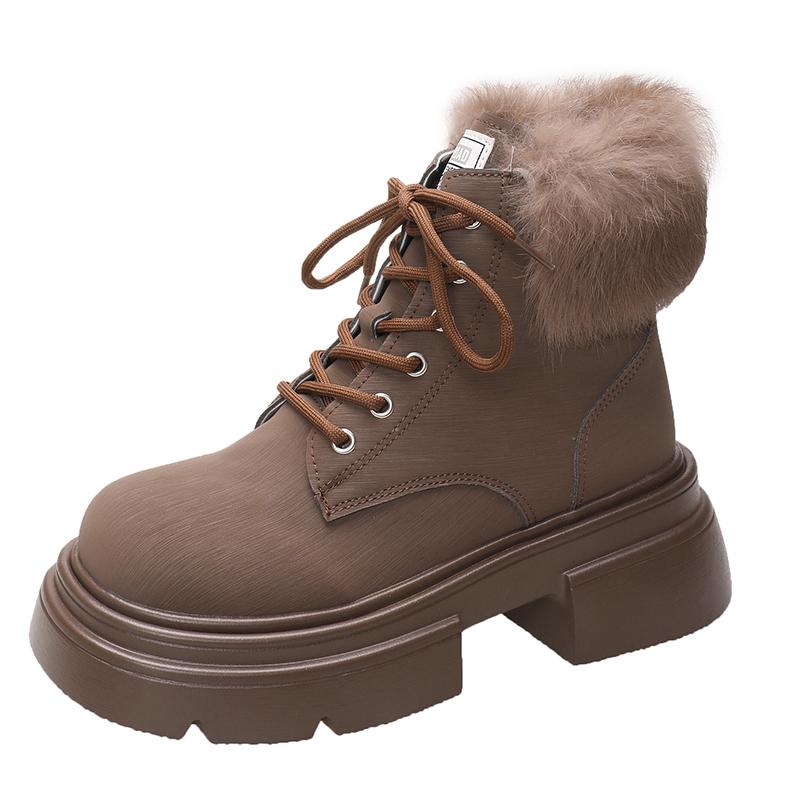 

Мода 2024 Высокое качество Женские короткие ботинки с круглым носком Однотонные на шнуровке Износостойкая женская обувь Женские ботильоны 40 коричневый