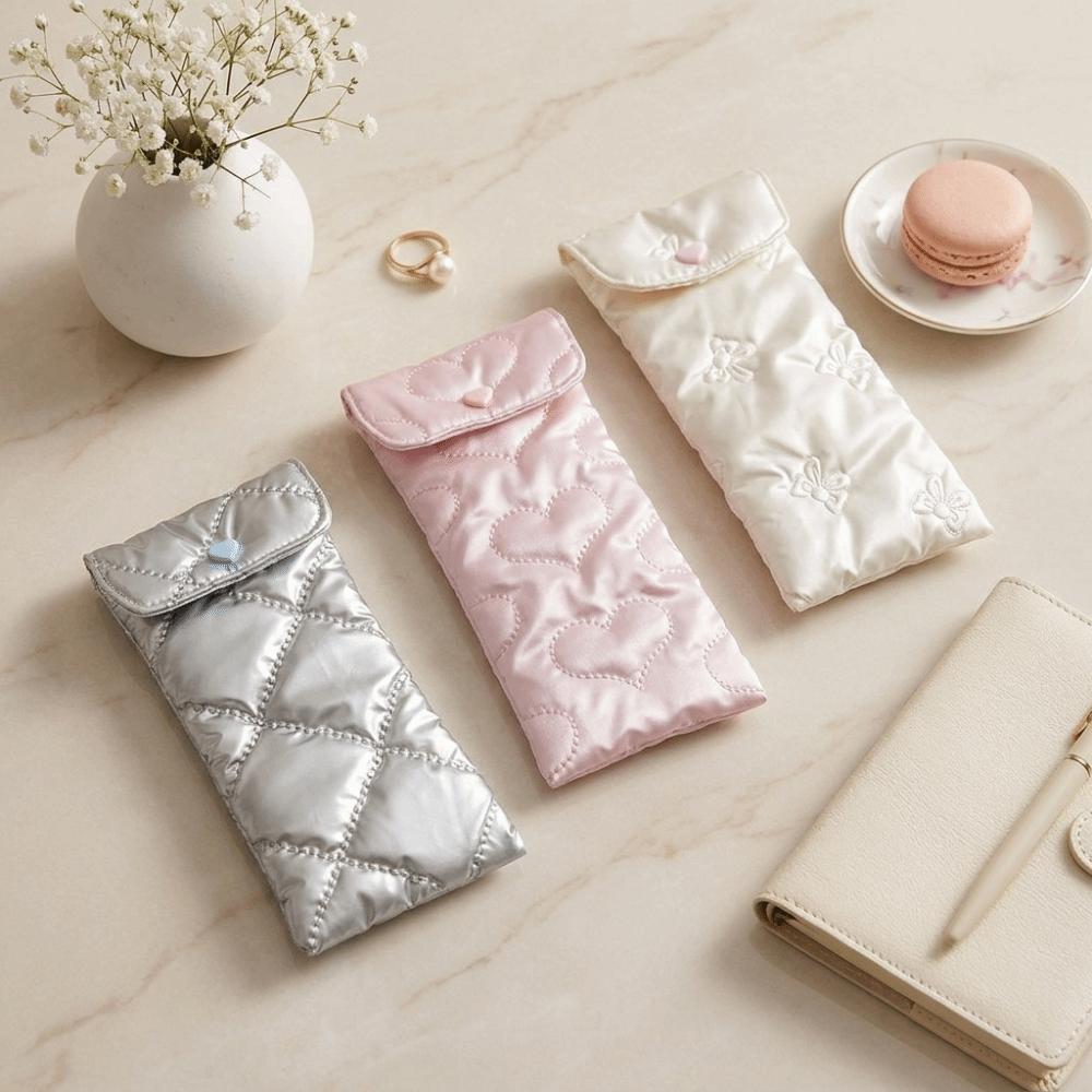 Quilted Satin Eyeglasses Storage Case PU Small Item Organizer Bow Sunglasses Pouch  Gift Giving
