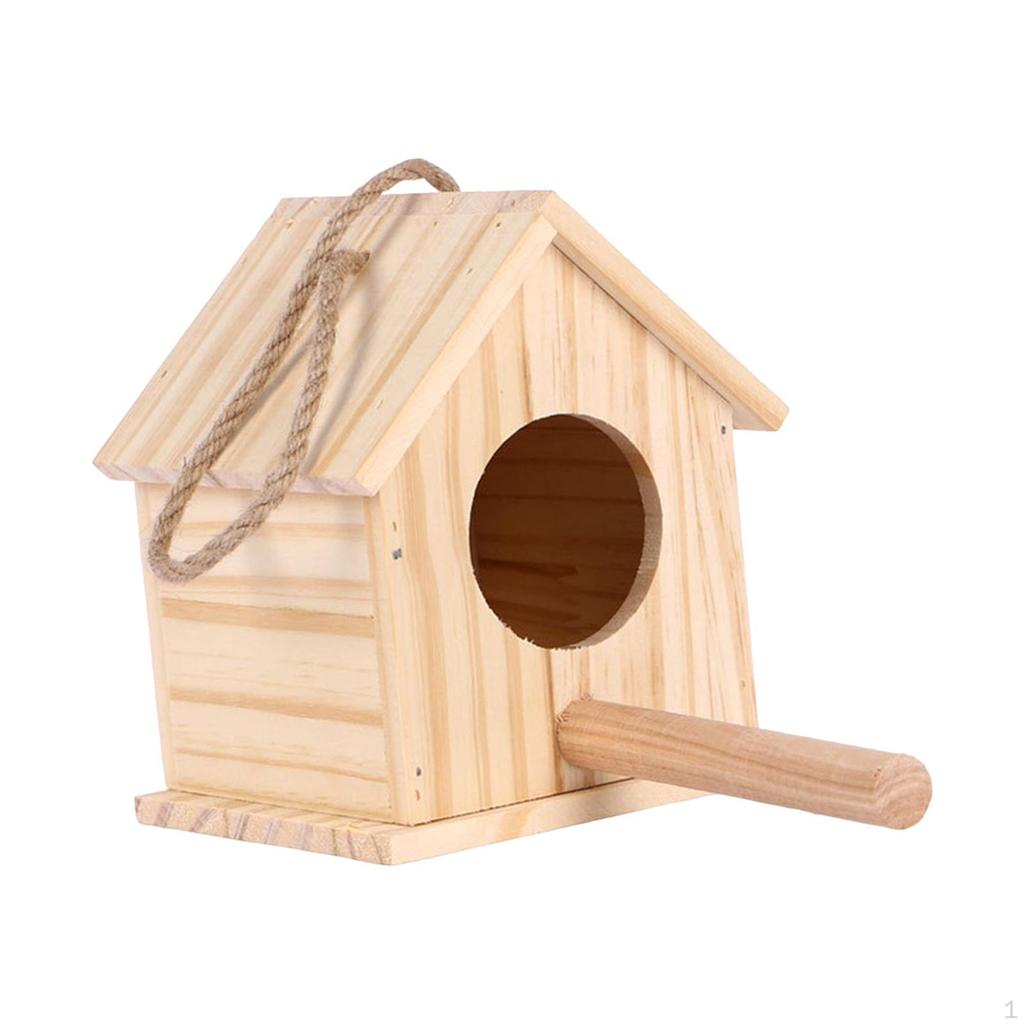 Decorative Wooden Bird House Nest with Pole Breeding Box Hanging for Outdoor Garden Finch