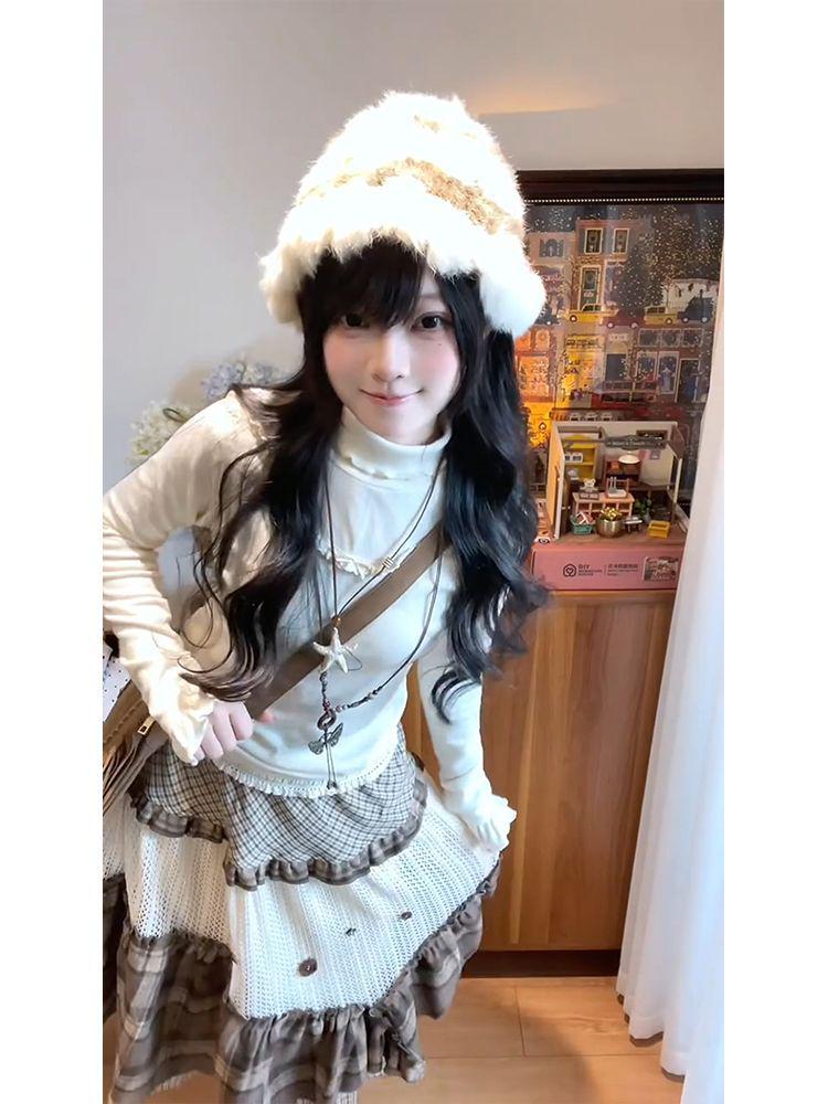 Vintage Forest-Inspired Plaid A-Line Skirt with Artistic Irregular Layers for Women - Autumn/Winter