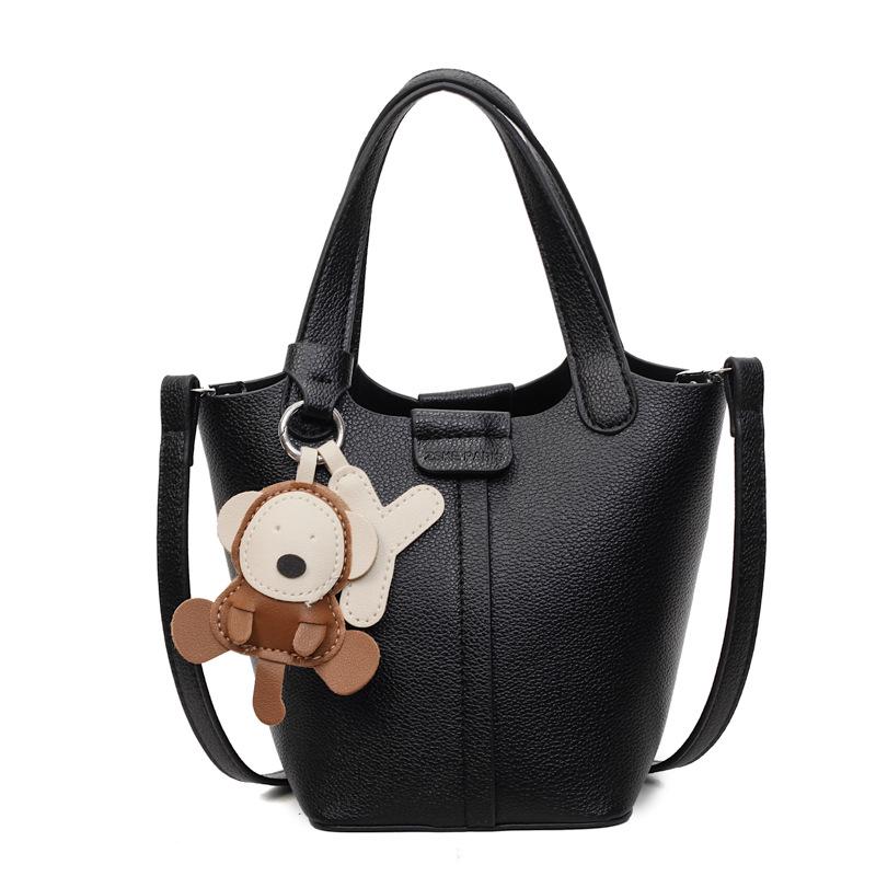 

2025 new niche handbag lychee pattern bucket bag high-end vegetable basket bag shoulder bag fashion messenger bag no pendant