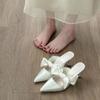 Women S Satin Pointed Toe Bow Thin Heel Half Slippers Summer