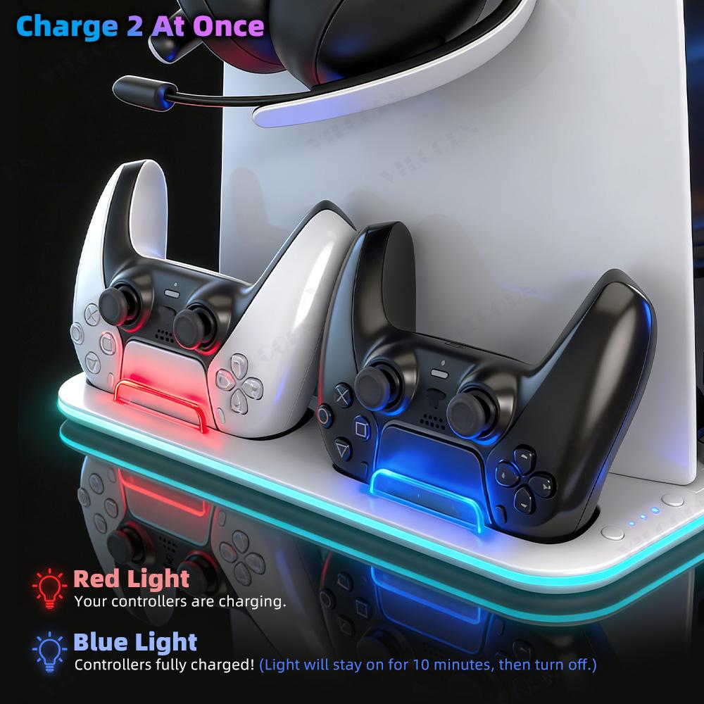 Cooling Stand for PS5 PS5 Slim PS5 Pro Compatible Console with Dual Controller Charger and RGB Light