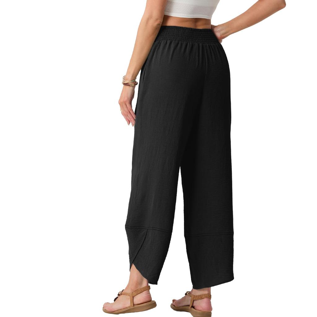 Damen Baggy Weite Hosen Sommer High Waist Palazzo Hosen Strandurlaub Lässige Hosen Mit Taschen