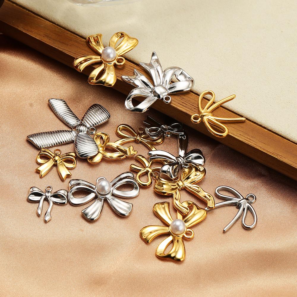 5pcs Stainless Steel Bow Knot Cute Fashion Summer Series Simple Style Pendants for Necklace Earrings Making Handmade DIY Jewelry