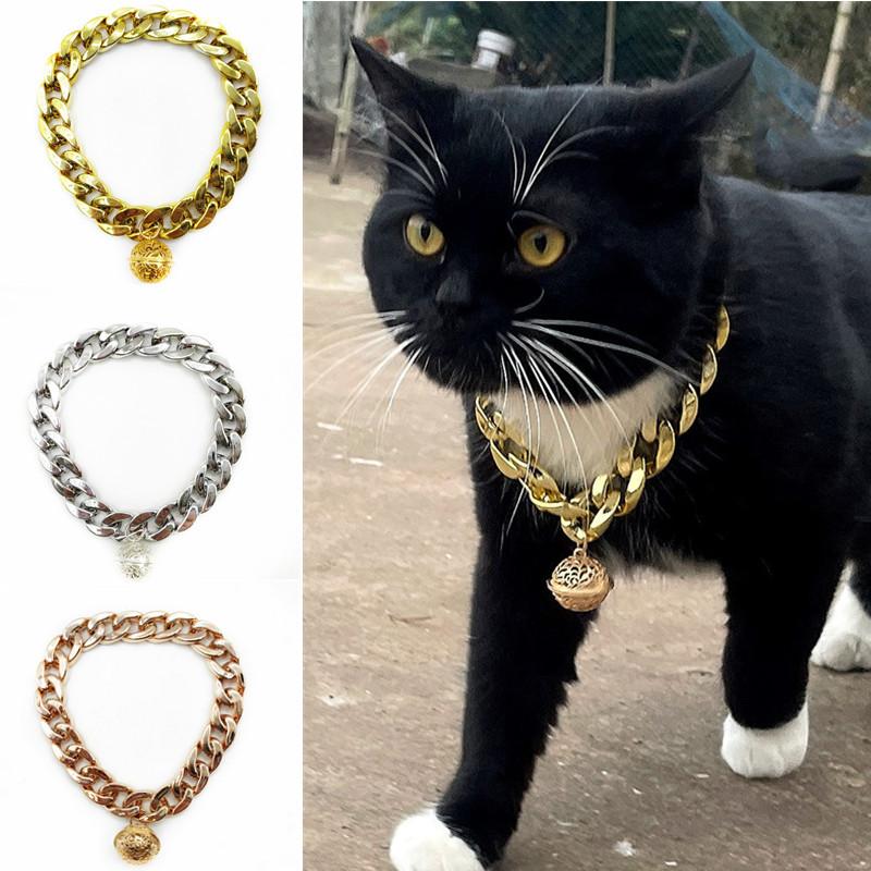 Pet Chain Collars Dog Cat Collar Gold Cuban Link Dog Collar Plastic Gold Dog Chain with  Bell for Puppy Small Medium Large Dogs