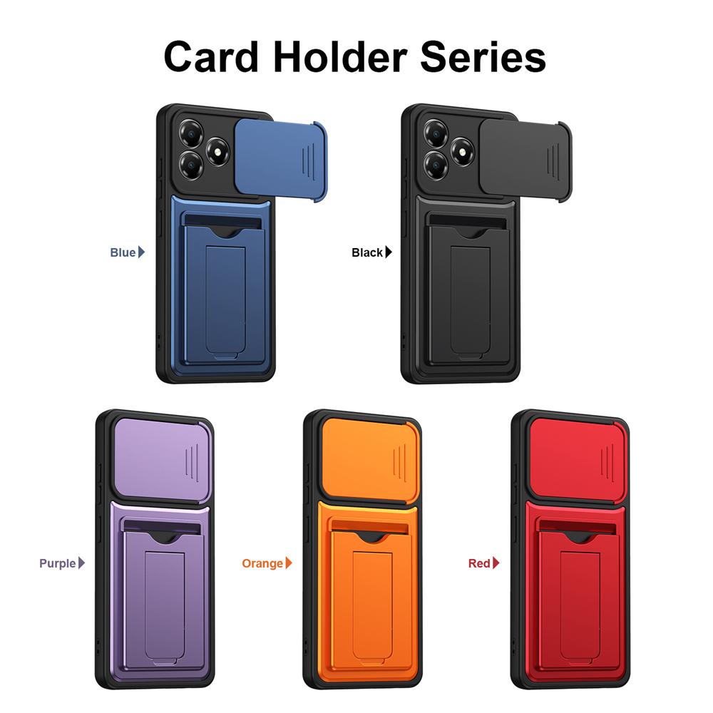 KEYSION Card Slot Holder Bag Phone Case for ZTE Blade A36 Slide Camera Protection Kickstand Shockproof Back Cover for Blade A36