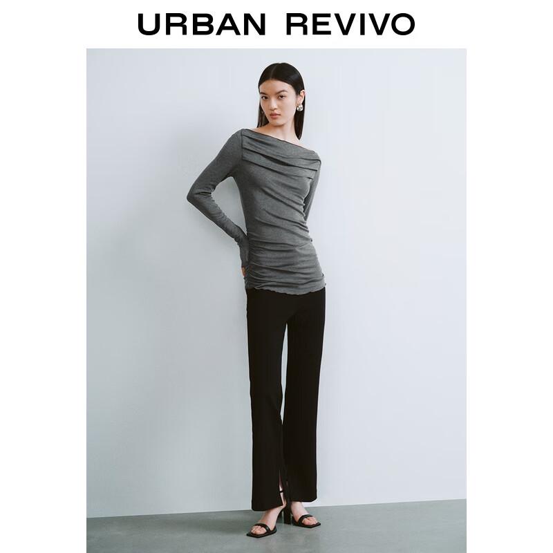 UR2025 Women's Elegant Off-Shoulder Draped Long-Sleeve T-Shirt