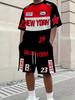Outdoor Street Fashion American Trendy Men's 2pcs Set, Spring New Trendy Letter 3D Printed Men's Casual Top And Shorts