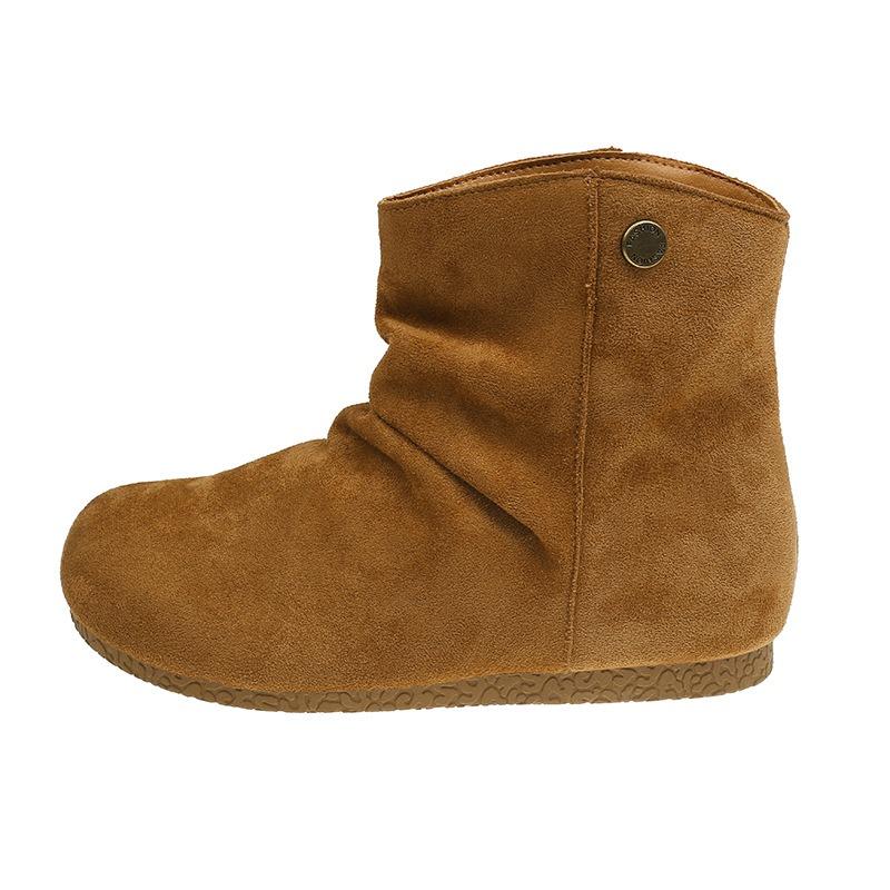 Frosted Leather Folded Martin Boots Women's Short Boots Autumn Round Head Flat Bottom Pile Boots Women's Boots Short Boots