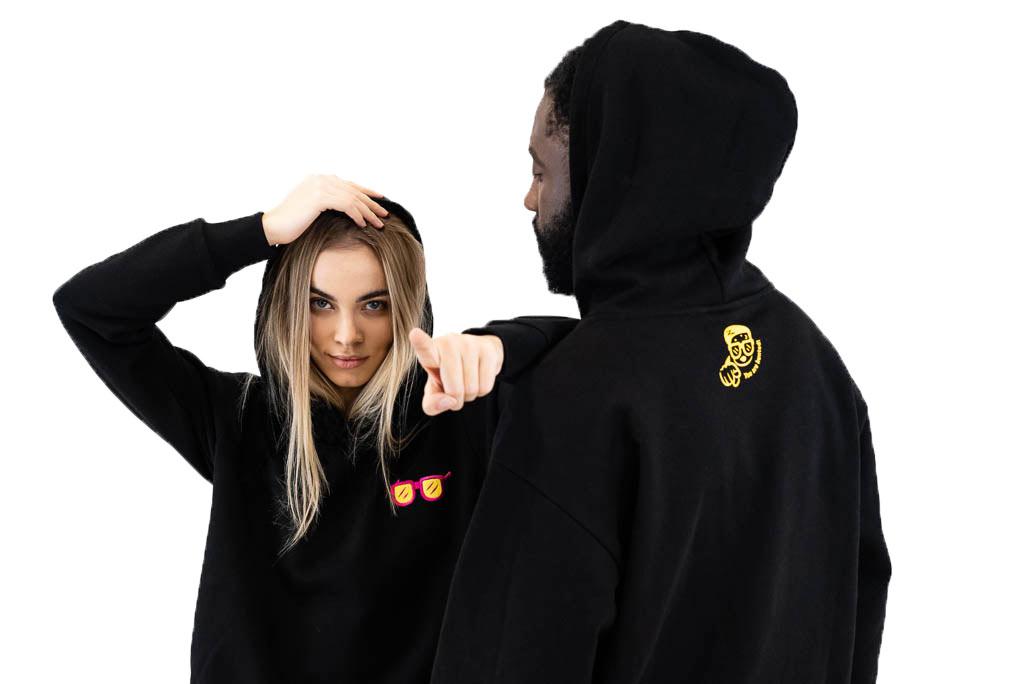 Czarna Bluza Oversized Z Modnym Motywem Okularów, Stylowa I Wygodna, M