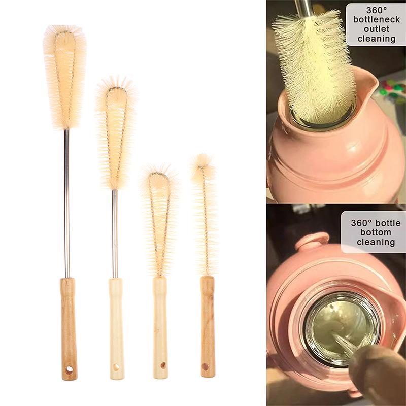 Kitchen Cleaning Tools Drink Bottles Glass Scrubbers Cleaning Brush Wooden Bottle Cleaning Brush With Long Handle