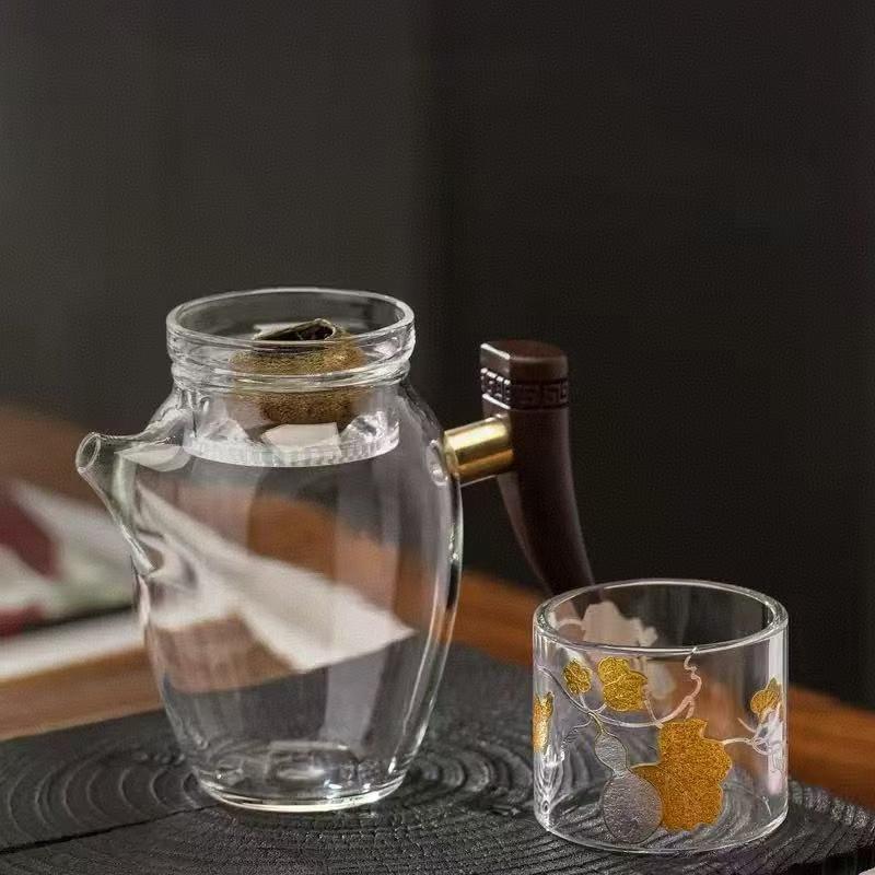 Japanese style 260ml Citrus Kumquat Puer Glass Teapot with Wooden Handle Tea Aeparation And Brewing Tea Pot Kungfu Tea set