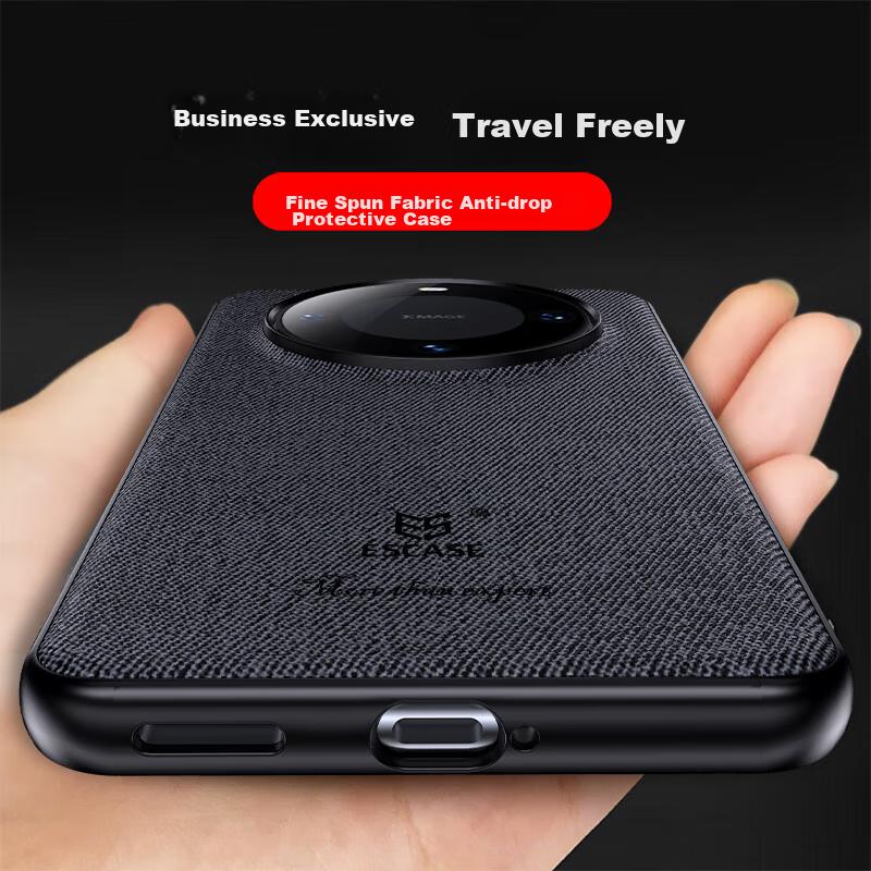 Huawei Mate60Pro Phone Case, Mate60Pro+ Protective Cover, Shockproof Full Edge Protection, Unisex, Creative Style Leather Back Cover, ES-19 Deep Black