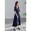 VICTORIA&VERA French Style Faux Denim Short Sleeve Maxi Dress