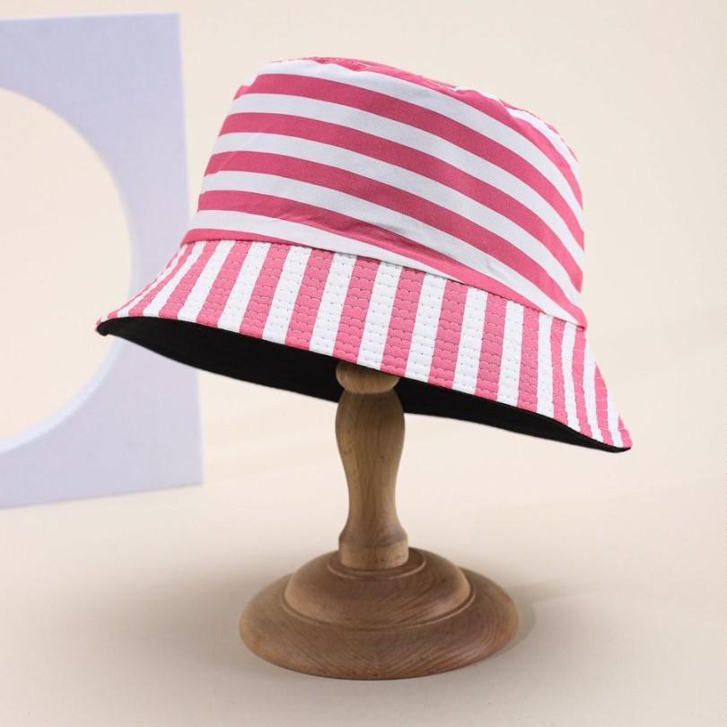 Bucket Hat Women Wear Double-Sided Travel Spring And Summer Visor Hat Japan And Korea Striped Print Simple Outdoor Sunscreen Hat