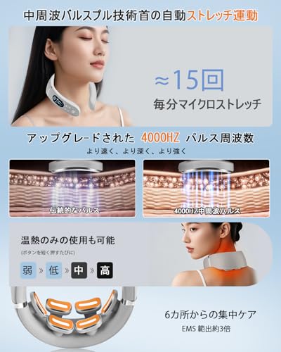 [2026 New Design - 6 Pads] Neck Care Relaxation Device with Heat, EMS & TENS Dual Effect, 12 Modes, 22 Intensity Levels, LED LCD Display, Japanese Voi