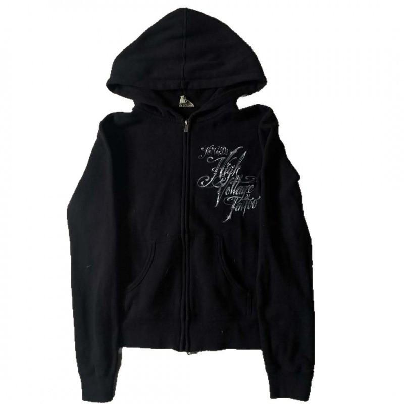 Y2K Streetwear Hoodie Women 2026 Retro Punk Graphic Print Zip-Up Oversized Sweatshirt