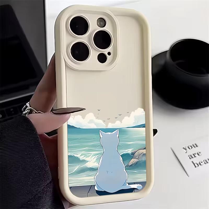 

Case For Samsung Galaxy S25 Ultra S24 S23 S22 S21 S20 FE S21 Plus A55 A54 A35 A15 Cute Cat Watching The Sea Phone Cover Samsung A15