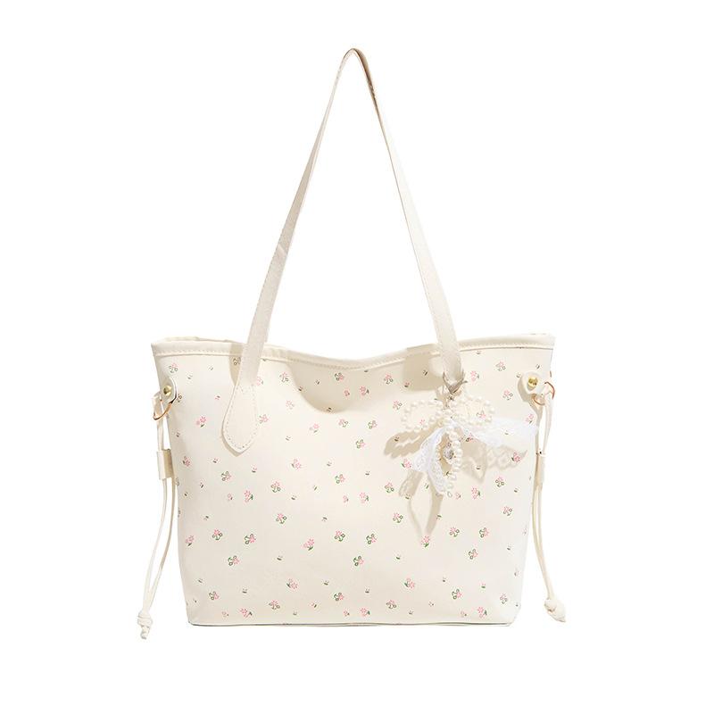 New Tote Bag, Korean Style Printed Large-Capacity Handbag, Textured Niche Design Casual Commuter Bag
