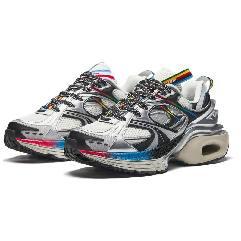 Anta Microchip Cloud Textile, Synthetic Leather Abrasion Resistant Low top Casual Shoes Men's White Silver Black Sneakers